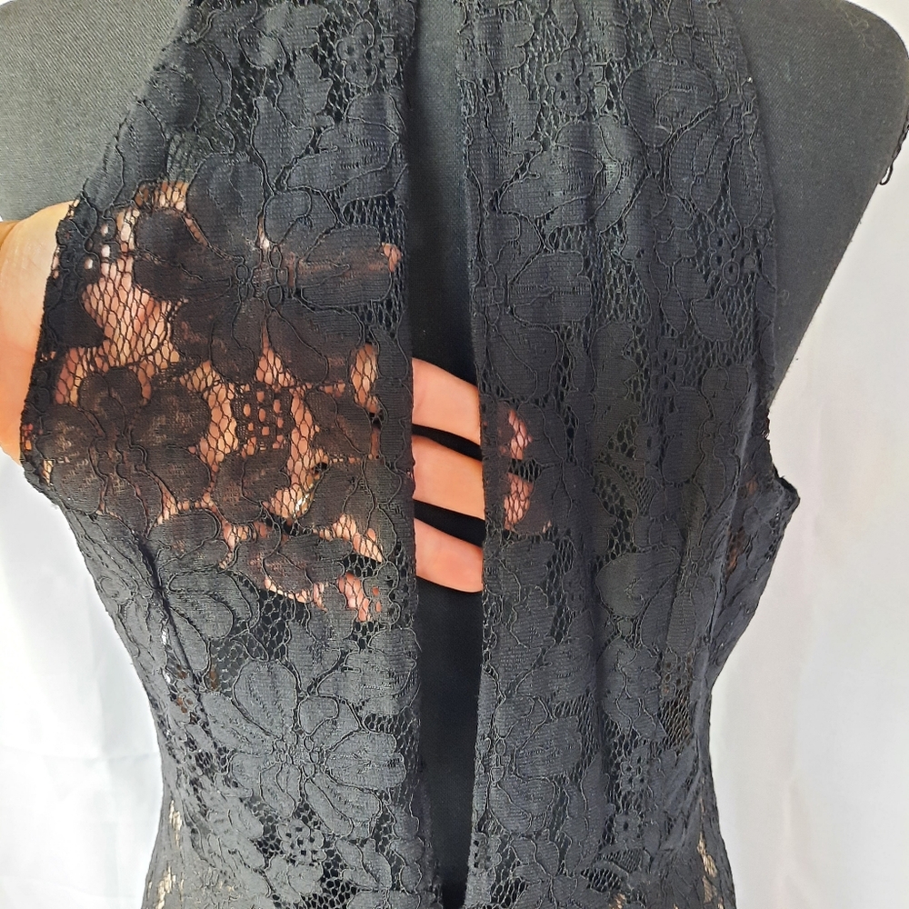 San Souci Black Lace Dress Halter Neck Stretch Midi Lgth Dark Floral - Picture 10 of 14